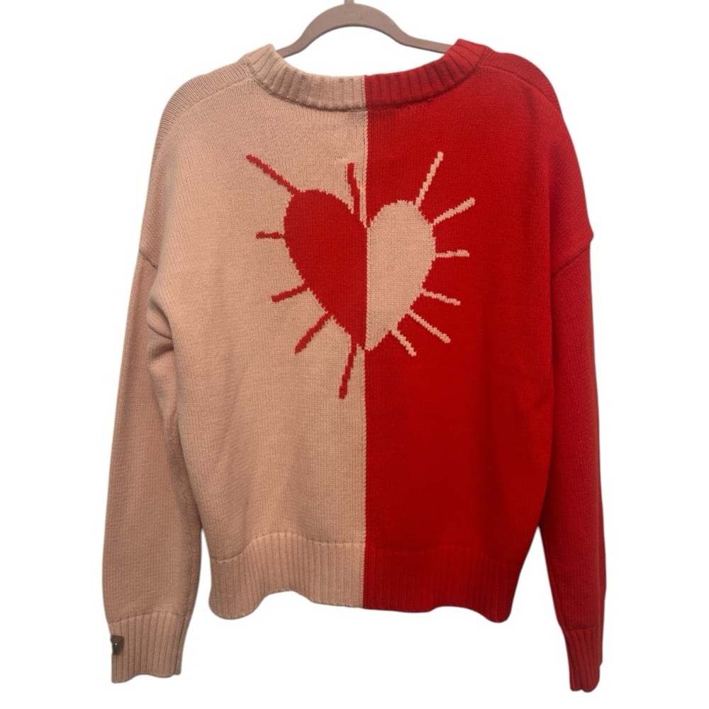 Kerri Rosenthal XOKR Heart V-neck Pullover Sweater pink‎ red size  Medium NEW - Picture 2 of 10